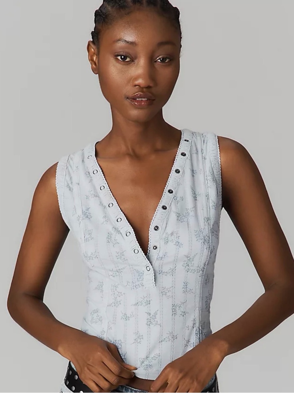 Pilcro Light Blue Floral Snap-Front Bandeau Tank